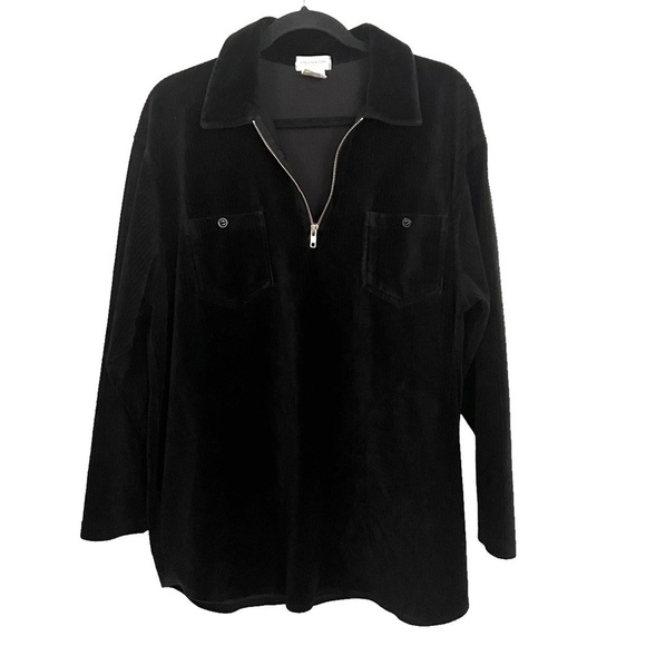 Jones New York Sport Black Corduroy Half Zip Pullover Oversized Sweater Large - Picture 1 of 8